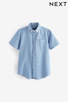 Blue Short Sleeve Oxford Check Shirt (3-16yrs) (433364) | KRW19,200 - KRW29,900
