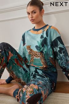 Teal Blue Cheetah Long Sleeve Pyjamas (433472) | LEI 177