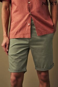 Khaki Green Slim Fit Premium Laundered Stretch Chino Shorts (433973) | OMR10