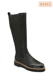 Ravel Black chrome Leather Knee High Chelsea Boots (434304) | AED776