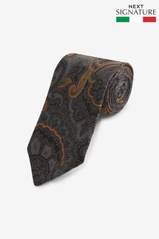 Grey Paisley Signature Made In Italy Silk Wool Blend Tie (435765) | OMR13