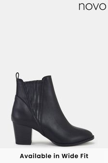 Novo Black Wide Fit Devan Block Heel Chelsea Boots (435807) | kr506