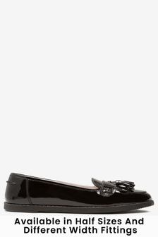 Black Patent Standard Fit (F) School Leather Tassel Loafers (436132) | TRY 413 - TRY 530