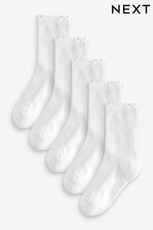 White Cotton Rich Ruffle Ankle Socks 5 Pack (436170) | $11 - $14