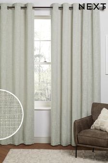 Sage Green Fine Bouclé Eyelet Lined Curtains (436651) | €17 - €43