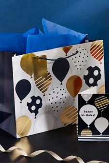 Navy Balloons Gift Bag and Card Set (436943) | ￥620