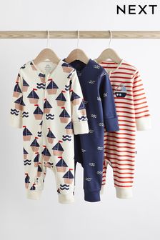 Red/Navy Nautical Baby Footless Sleepsuit With Zip 3 Pack (0-3yrs) (437179) | 94 QAR - 104 QAR