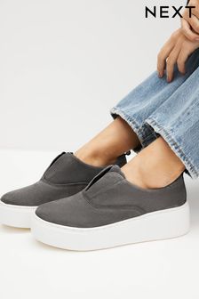 Grey Slip On Signature Forever Comfort® Leather Chunky Wedges Platform Trainers (437773) | €23