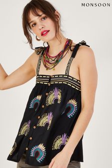 Monsoon Sleeveless Embroidered Black Top (438059) | €27