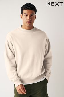 Ecru/White Oversized Jersey Cotton Rich Crew Sweatshirt (438188) | kr420