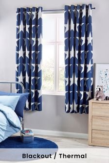 Navy Blue Star Print Eyelet Blackout Curtains (439866) | AED155 - AED303