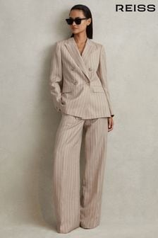 Reiss Neutral Odette Wool Blend Striped Double Breasted Blazer (440022) | OMR201