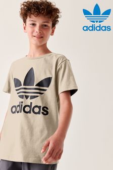 Beżowy - Koszulka adidas Originals z 3 paskami (440267) | 115 zł
