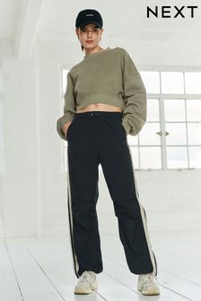 Negru/Ecru - Blugă de Pantaloni de sport laterală Dungă din nailon (440575) | 177 LEI