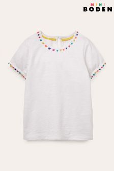 Boden White Charlie Pom Jersey T-Shirt (440905) | €18.50 - €21.50