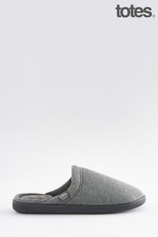 Totes Black Isotoner Velour Closed Back Mens Slippers With Velcro Opening (441577) | EGP1,140
