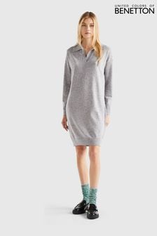 Benetton Grey V-Neck Collared Knit Dress (441951) | €43