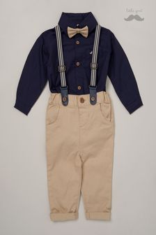 Dark Blue - Little Gent Baby Mock Shirt Bodysuit And Braces Cotton Dungarees (442638) | kr550