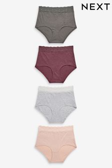 Grey Marl/Pink/Plum Full Brief Lace Trim Cotton Blend Knickers 4 Pack (442647) | kr290