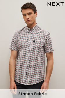 White/Blue/Red Short Sleeve Gingham Stretch Oxford Shirt (442769) | €17.50