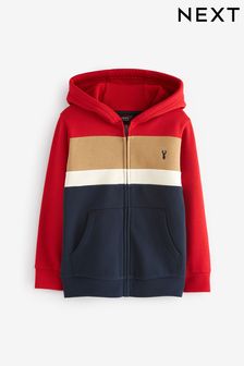 Red/Navy Zip Thru Colourblock Stag Sweatshirt (3-16yrs) (442820) | ￥2,780 - ￥3,640