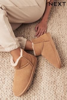 Faux Fur Lined Suede Slipper Boots