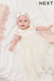 أبيض - فستان حفلة التعميد للبيبي (أقل من شهر - سنتين) (443736) | 173 ر.ق - 183 ر.ق