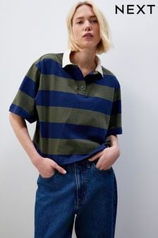 グリーン / ネイビー ストライプ - 100% Cotton Stripe Rugby Polo Shirt (444028) | ￥5,500