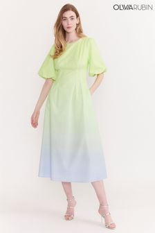 Olivia Rubin Green Lorena Ombre Puff Sleeve Midi Dress (444472) | €173