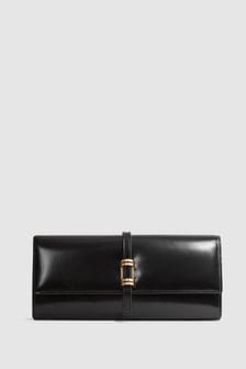 Reiss Black Regent High-Shine Leather Clutch Bag (444704) | SGD 353