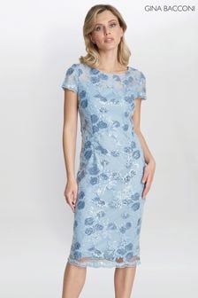 Gina Bacconi Blue Millie Midi Embroidered Dress (444896) | DKK1,737