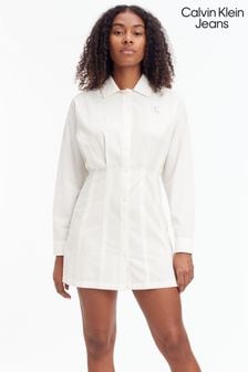 Calvin Klein Jeans Long Sleeve Seersucker White Dress (445400) | €69