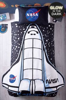 طقم من غطاء لحاف وغطاء وسادة رمادي صاروخ ناسا يتوهج في الظلام 