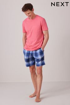 粉色/深蓝色软格纹 - 輕盈短睡衣套裝 (445956) | NT$990