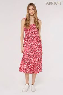 Apricot Red Floral Silhouette Midi Dress (446016) | KRW74,700