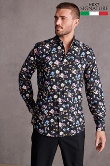 أسود/زهور متعدد الألوان - عادي - Signature Made With Italian Fabric Printed Shirt (446122) | 218 ر.ق