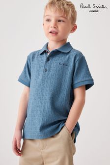 Paul Smith Junior Boys Mid Blue Short Sleeve Signature Jacquard Polo Shirt