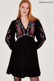 Monsoon Verina Velvet Embroidered Black Dress (446988) | 84 €