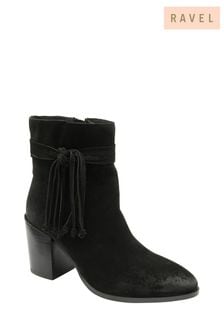 Ravel Black Suede Leather Block Heel Ankle Boots (446991) | €72