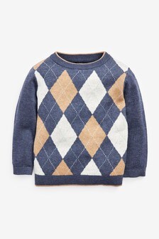 Knitted Argyle Pattern Jumper (3mths-7yrs)