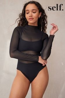 self. Black Long Sleeve Mesh Body (447212) | $38