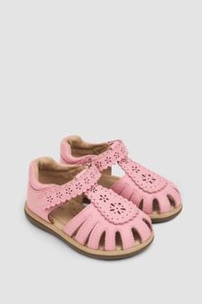 JoJo Maman Bébé Pink Girls' Pretty Closed Toe Leather Sandals (447419) | €34
