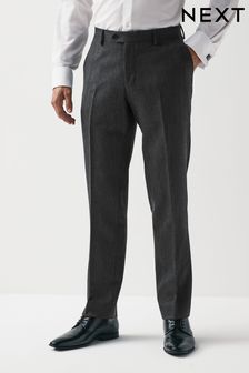 Grey Tailored Wool Blend Herringbone Suit Trousers (447746) | 292 QAR