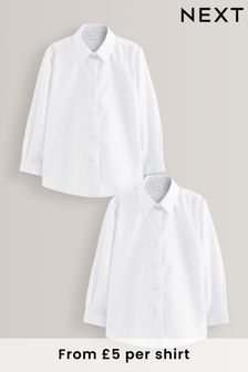 White Regular Fit 2 Pack Long Sleeve Formal School Shirts (3-18yrs) (447949) | OMR5 - OMR8