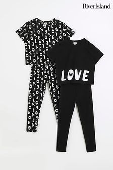 River Island Black Love Girls T-Shirt and Leggings Sets 2 Pack (448145) | €33 - €44