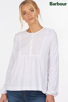 חולצת ריב עם דוגמה מחוררת של Barbour® Coastal דגם Penfor בלבן