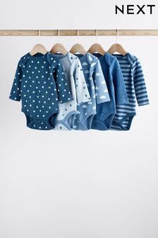 Blue Baby Long Sleeve Bodysuits 5 Pack (448787) | KRW38,400 - KRW42,700