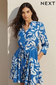 Blue Belted Mini Shirt Dress (449074) | AED152