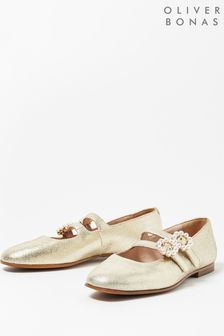 Oliver Bonas Gold Pearl Buckle Mary Jane Shoes (449256) | $154