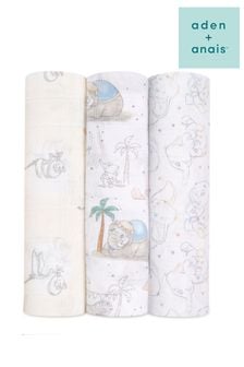 aden + anais White Disney Baby Mr Darling Dumbo Large Cotton Muslin Blanket 3-Pack (450060) | €53